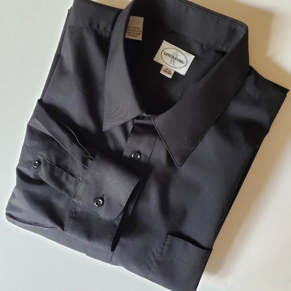 LINEA UOMO Black Long Sleeve Button-Up Dress Shirt Size 17 ½ 34/35